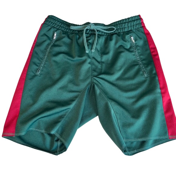 PacSun Other - PacSun Mens Green Track Shorts Burgundy Side Stripe Zip Pockets Size L